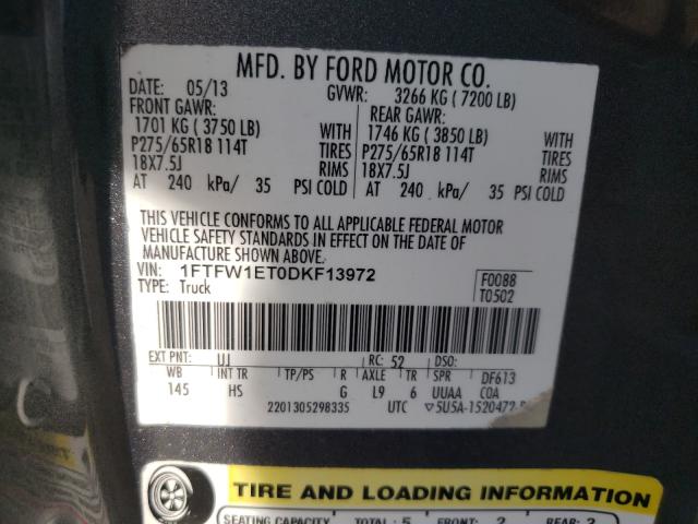 Photo 9 VIN: 1FTFW1ET0DKF13972 - FORD F150 SUPER 