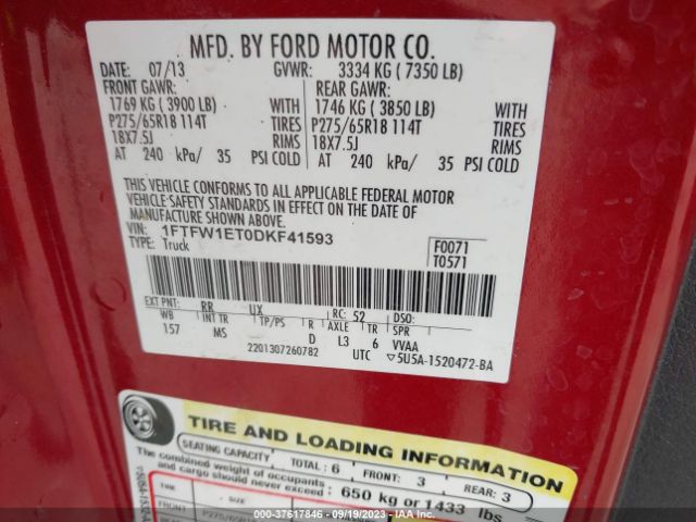 Photo 8 VIN: 1FTFW1ET0DKF41593 - FORD F-150 