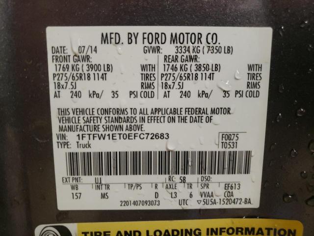 Photo 9 VIN: 1FTFW1ET0EFC72683 - FORD F150 SUPER 