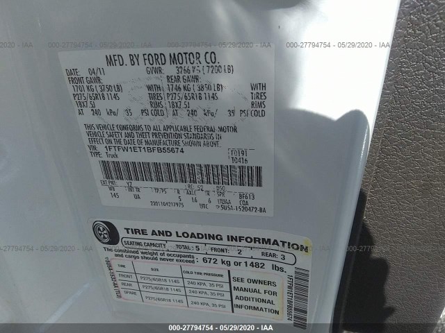 Photo 8 VIN: 1FTFW1ET1BFB55674 - FORD F-150 