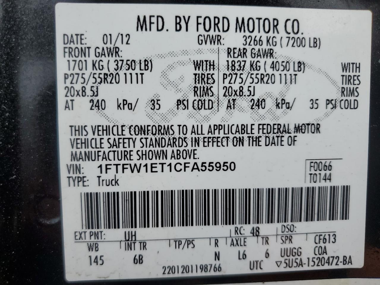 Photo 11 VIN: 1FTFW1ET1CFA55950 - FORD F-150 