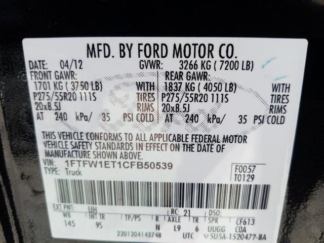 Photo 9 VIN: 1FTFW1ET1CFB50539 - FORD F150 SUPER 