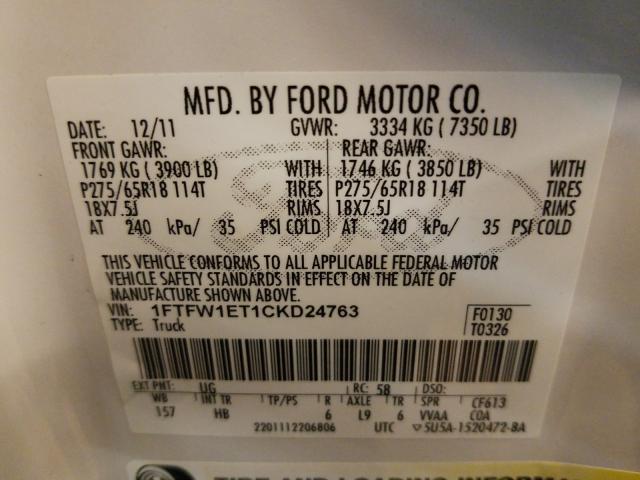 Photo 9 VIN: 1FTFW1ET1CKD24763 - FORD F150 SUPER 