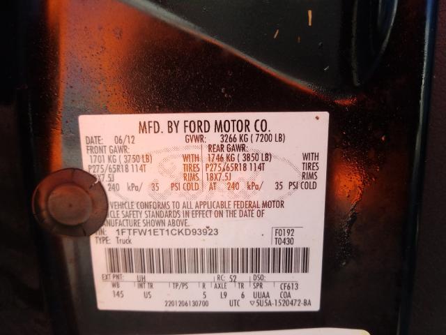 Photo 9 VIN: 1FTFW1ET1CKD93923 - FORD F150 SUPER 