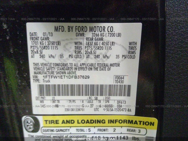 Photo 8 VIN: 1FTFW1ET1DFB37629 - FORD F-150 