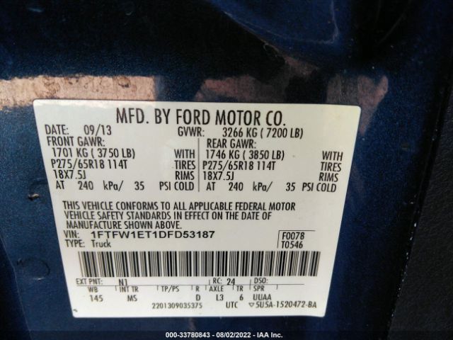 Photo 8 VIN: 1FTFW1ET1DFD53187 - FORD F-150 