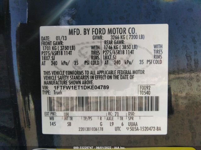 Photo 8 VIN: 1FTFW1ET1DKE04789 - FORD F-150 