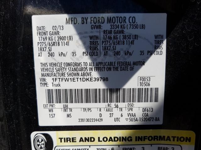 Photo 9 VIN: 1FTFW1ET1DKE39798 - FORD F150 SUPER 