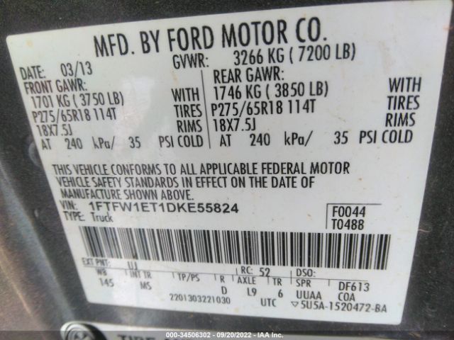 Photo 8 VIN: 1FTFW1ET1DKE55824 - FORD F-150 