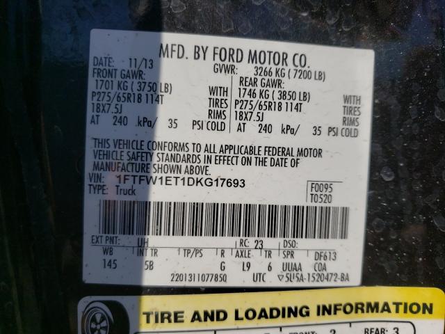 Photo 9 VIN: 1FTFW1ET1DKG17693 - FORD F150 SUPER 