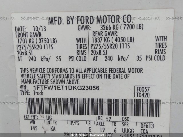 Photo 8 VIN: 1FTFW1ET1DKG23056 - FORD F-150 