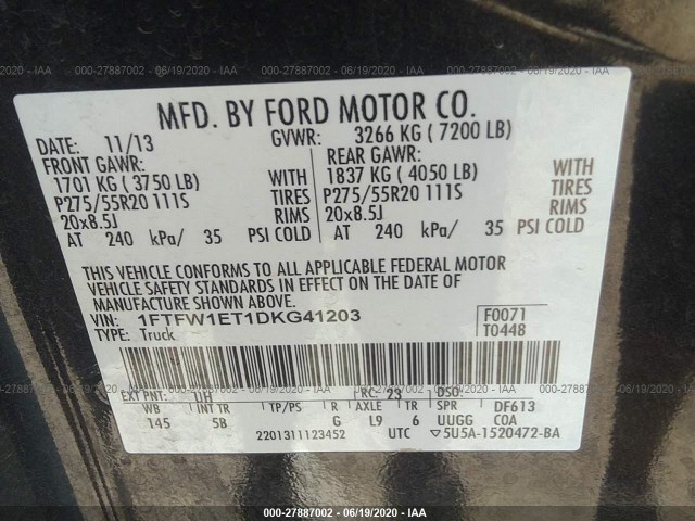 Photo 8 VIN: 1FTFW1ET1DKG41203 - FORD F-150 