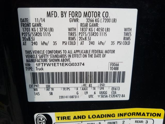 Photo 9 VIN: 1FTFW1ET1EKG03374 - FORD F150 SUPER 