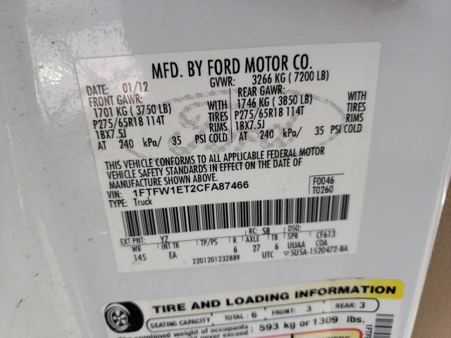 Photo 9 VIN: 1FTFW1ET2CFA87466 - FORD F150 SUPER 