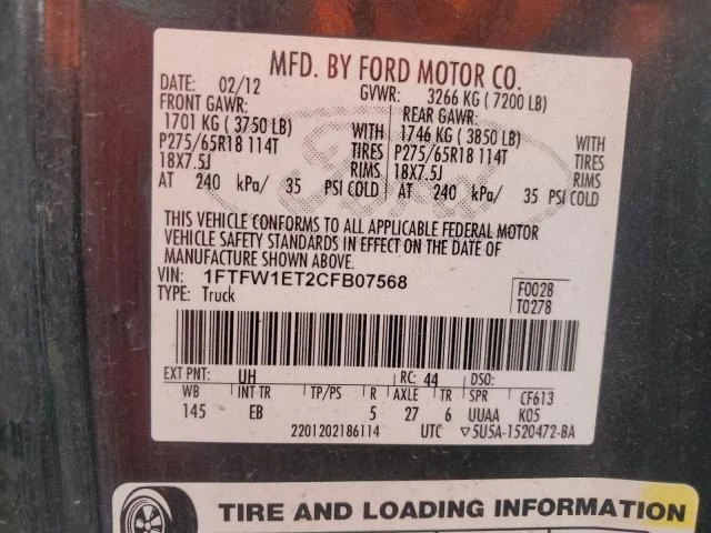 Photo 11 VIN: 1FTFW1ET2CFB07568 - FORD F150 SUPER 