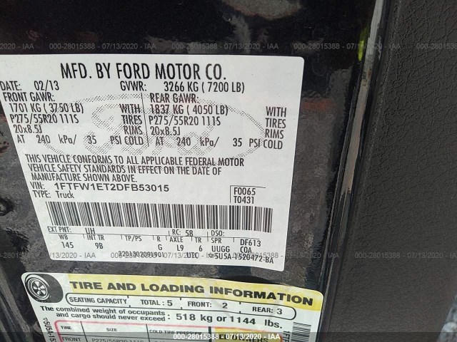 Photo 8 VIN: 1FTFW1ET2DFB53015 - FORD F-150 