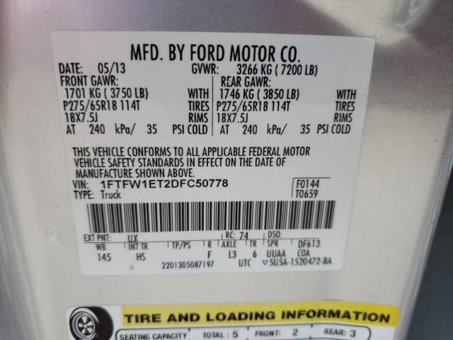 Photo 9 VIN: 1FTFW1ET2DFC50778 - FORD F150 SUPER 