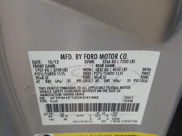 Photo 9 VIN: 1FTFW1ET2DKD41492 - FORD F150 SUPER 