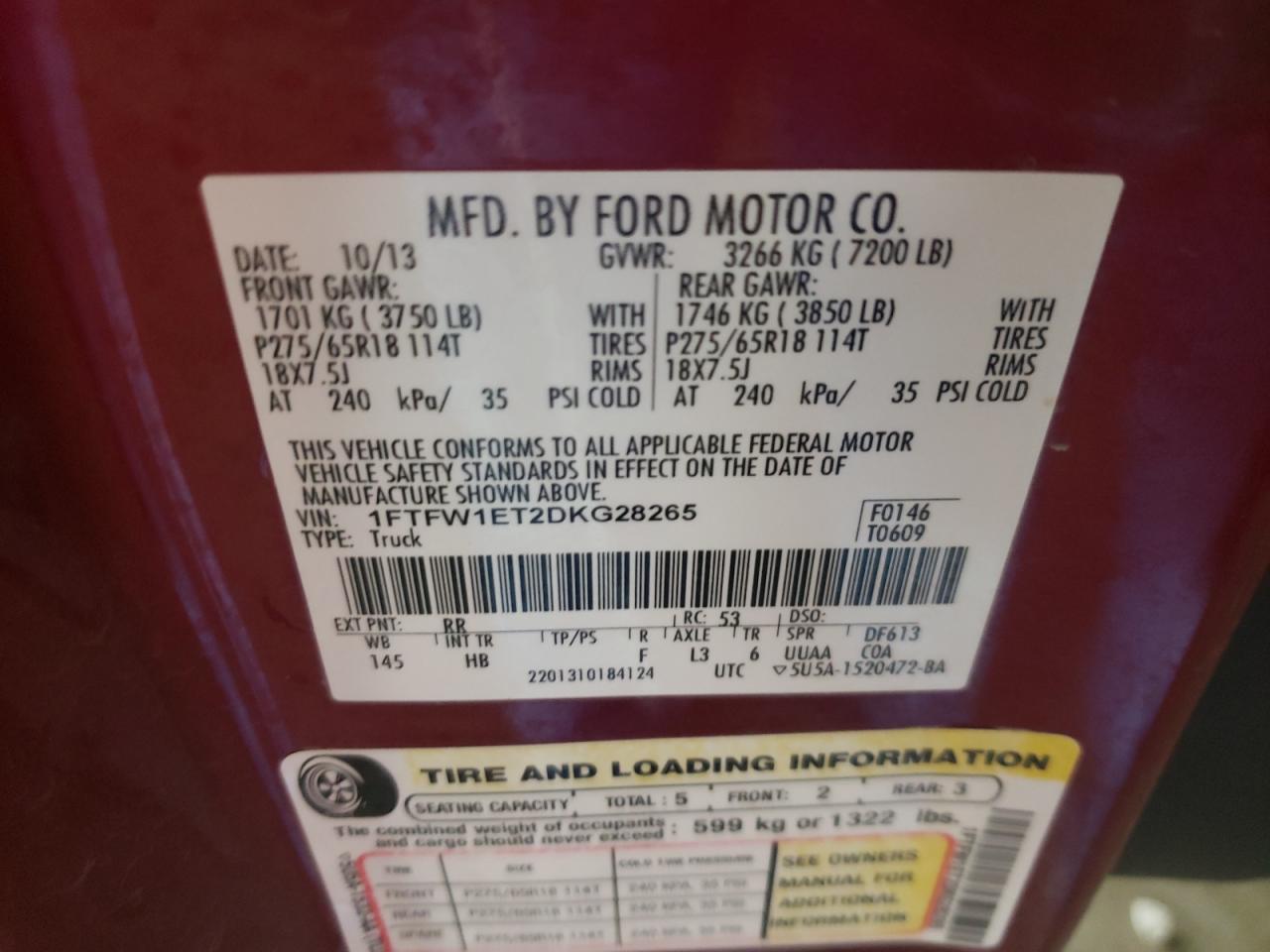 Photo 11 VIN: 1FTFW1ET2DKG28265 - FORD F-150 