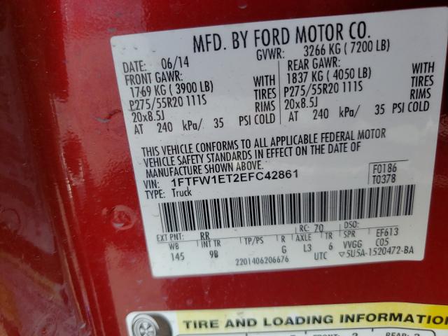 Photo 9 VIN: 1FTFW1ET2EFC42861 - FORD F150 SUPER 