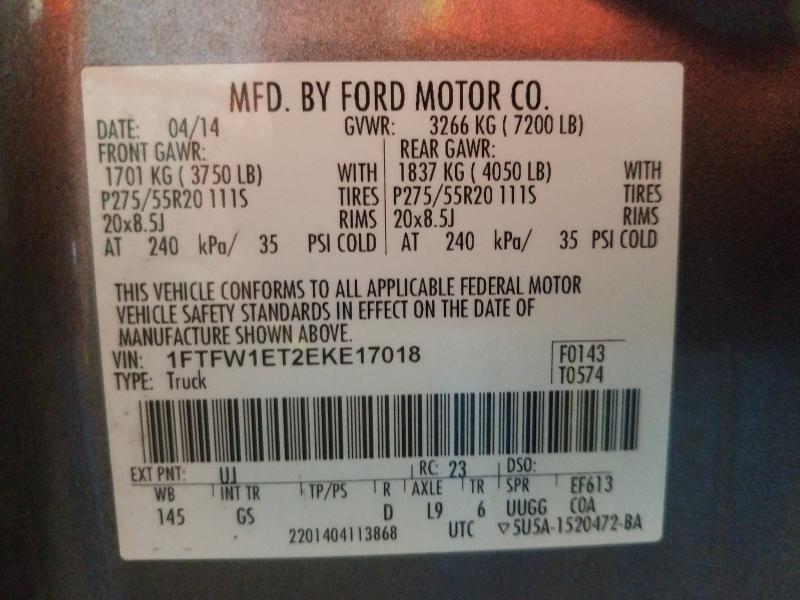 Photo 9 VIN: 1FTFW1ET2EKE17018 - FORD F150 SUPER 