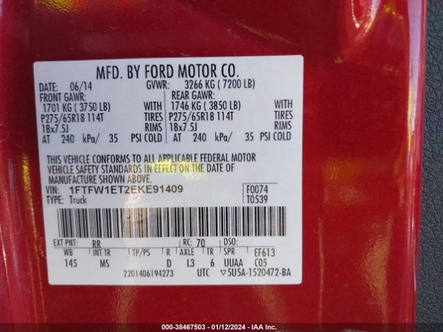 Photo 8 VIN: 1FTFW1ET2EKE91409 - FORD F-150 