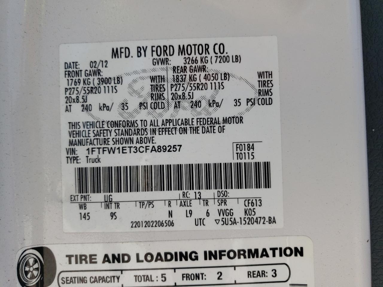 Photo 11 VIN: 1FTFW1ET3CFA89257 - FORD F-150 