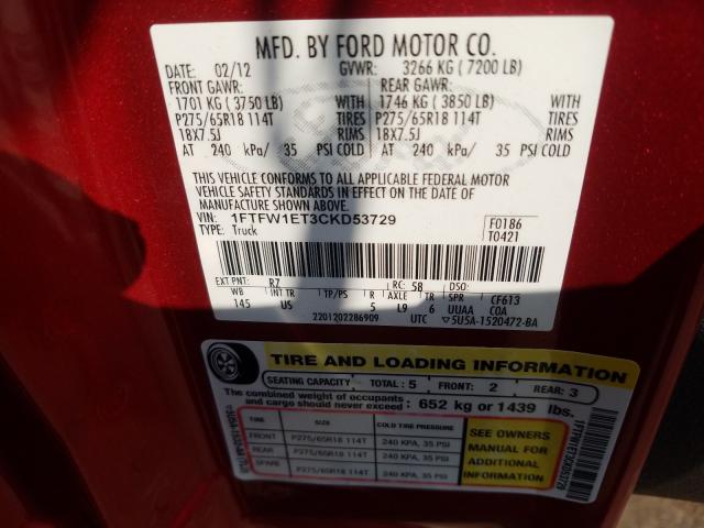 Photo 9 VIN: 1FTFW1ET3CKD53729 - FORD F150 SUPER 