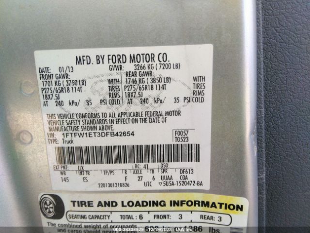 Photo 8 VIN: 1FTFW1ET3DFB42654 - FORD F-150 