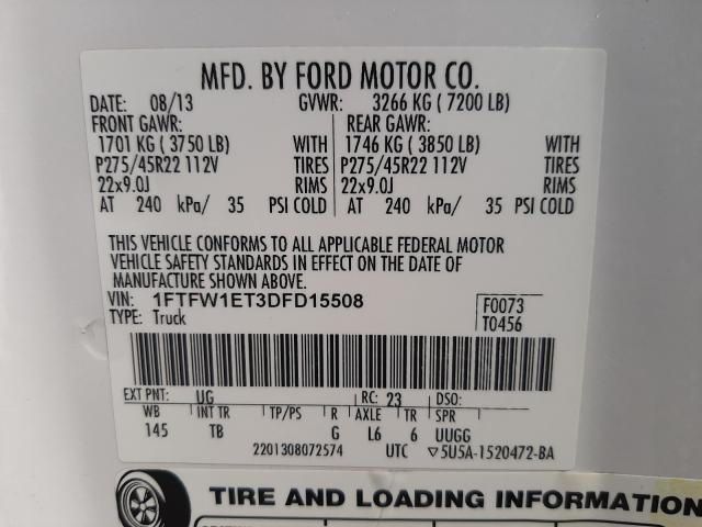 Photo 9 VIN: 1FTFW1ET3DFD15508 - FORD F-150 