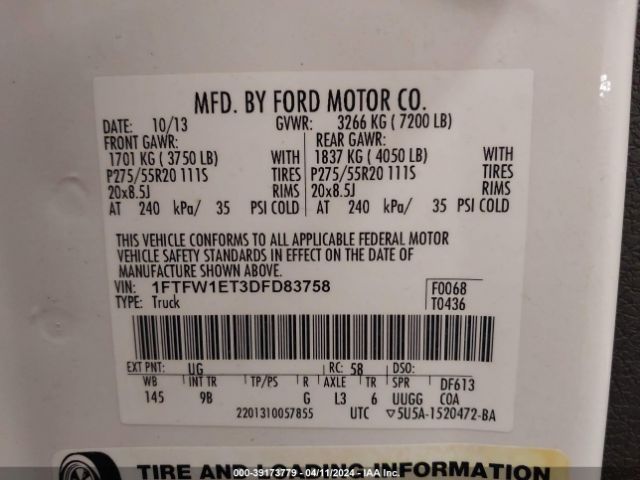 Photo 8 VIN: 1FTFW1ET3DFD83758 - FORD F150 