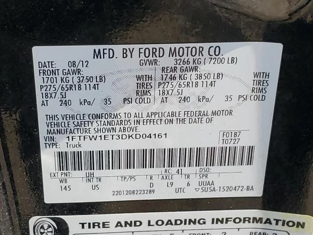 Photo 11 VIN: 1FTFW1ET3DKD04161 - FORD F150 SUPER 