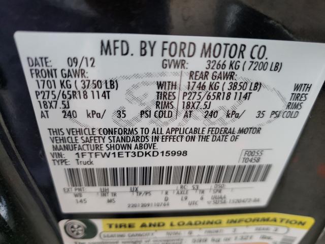 Photo 9 VIN: 1FTFW1ET3DKD15998 - FORD F150 SUPER 