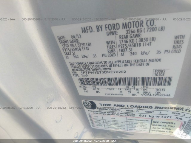 Photo 8 VIN: 1FTFW1ET3DKE70292 - FORD F-150 