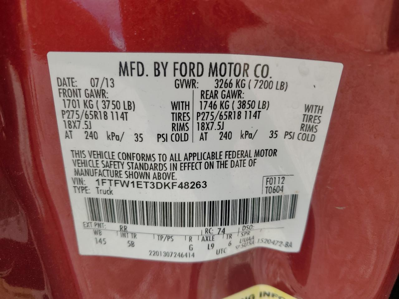 Photo 12 VIN: 1FTFW1ET3DKF48263 - FORD F-150 