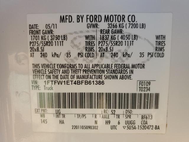 Photo 11 VIN: 1FTFW1ET4BFB61386 - FORD F150 SUPER 