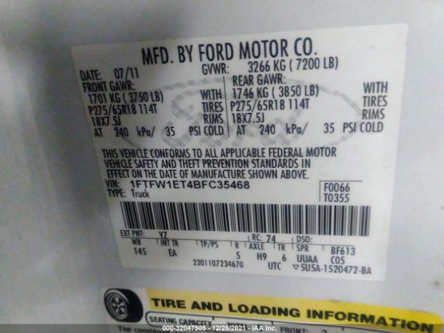 Photo 8 VIN: 1FTFW1ET4BFC35468 - FORD F-150 