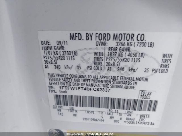 Photo 8 VIN: 1FTFW1ET4BFC82337 - FORD F-150 