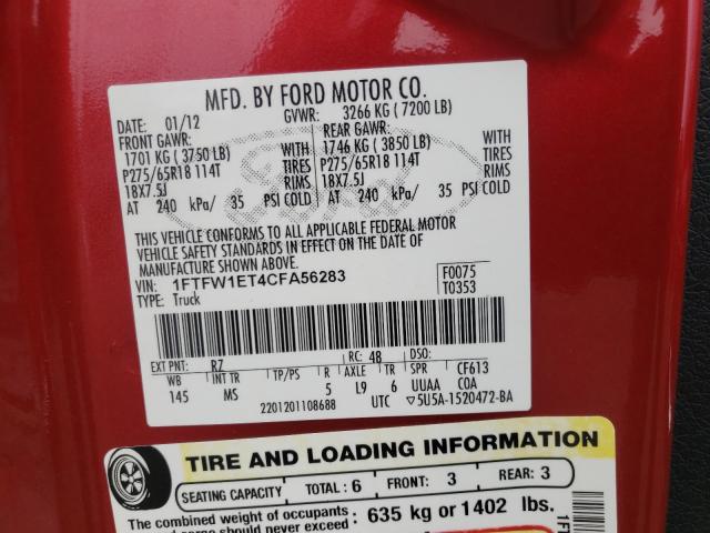 Photo 9 VIN: 1FTFW1ET4CFA56283 - FORD F150 SUPER 