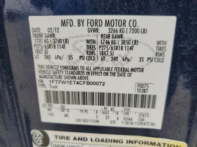 Photo 9 VIN: 1FTFW1ET4CFB00072 - FORD F150 SUPER 