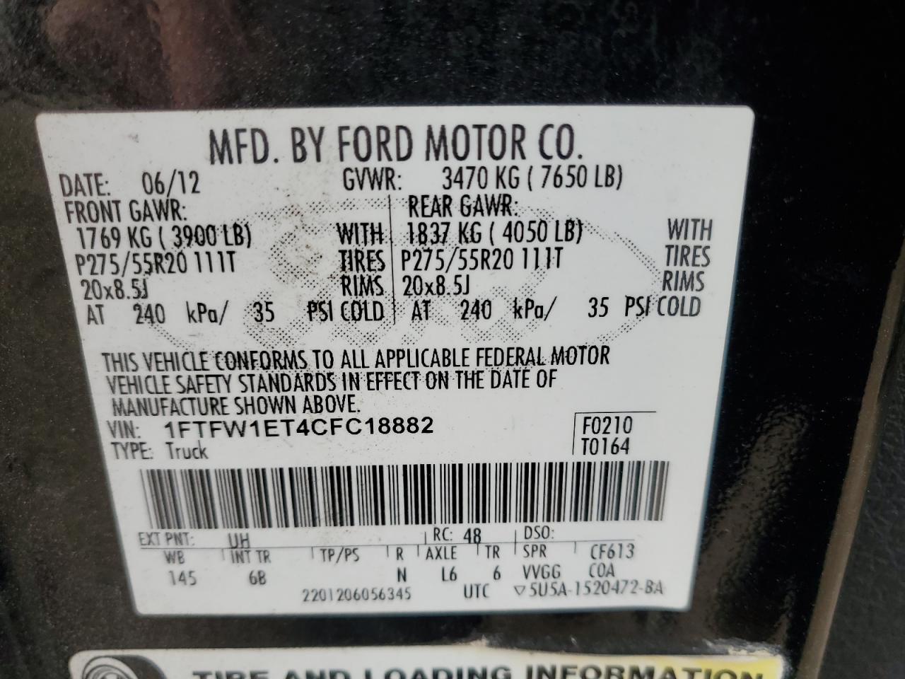 Photo 12 VIN: 1FTFW1ET4CFC18882 - FORD F-150 