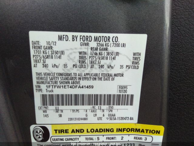 Photo 8 VIN: 1FTFW1ET4DFA41459 - FORD F-150 