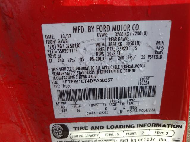 Photo 9 VIN: 1FTFW1ET4DFA58357 - FORD F150 SUPER 