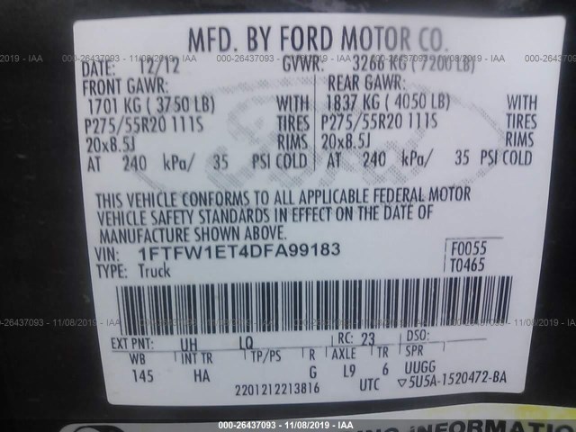 Photo 8 VIN: 1FTFW1ET4DFA99183 - FORD F-150 