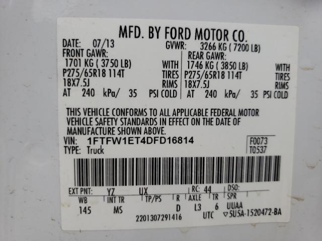 Photo 9 VIN: 1FTFW1ET4DFD16814 - FORD F150 SUPER 