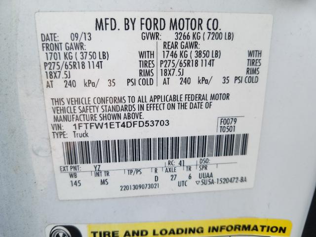 Photo 9 VIN: 1FTFW1ET4DFD53703 - FORD F150 SUPER 