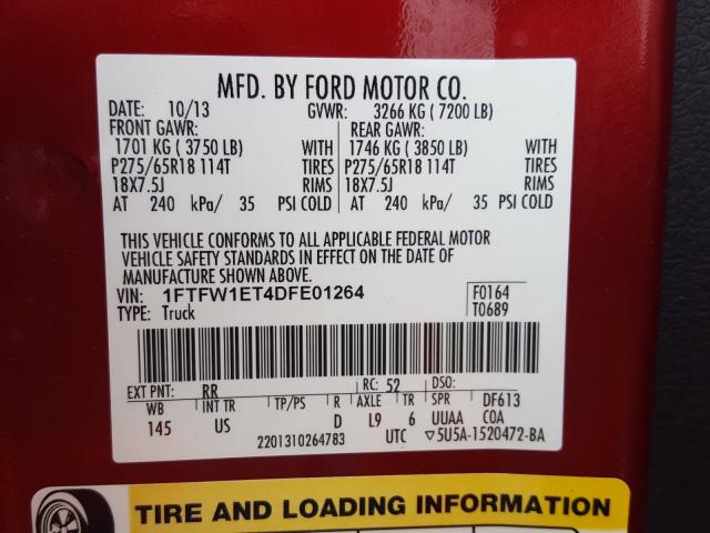 Photo 9 VIN: 1FTFW1ET4DFE01264 - FORD F150 SUPER 