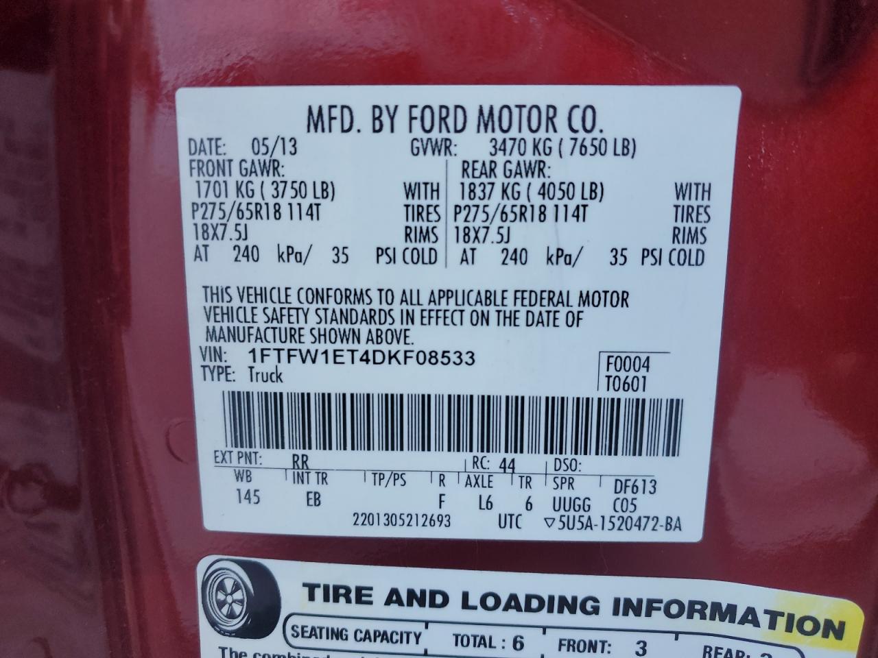 Photo 11 VIN: 1FTFW1ET4DKF08533 - FORD F-150 