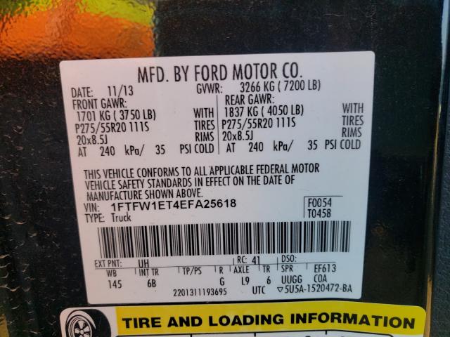 Photo 9 VIN: 1FTFW1ET4EFA25618 - FORD F150 SUPER 