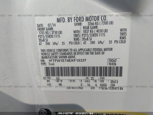 Photo 8 VIN: 1FTFW1ET4EKF15337 - FORD F-150 